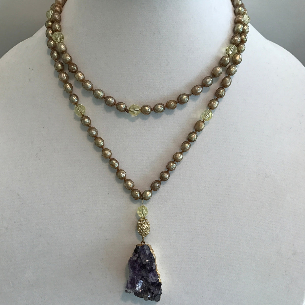 Gold Tinted Fresh Water Pearl & Amethyst Mala